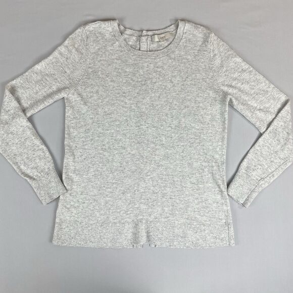 ANN TAYLOR LOFT Long Sleeve Button Back Sweater Women’s Med Light Grey Academia - Picture 2 of 13